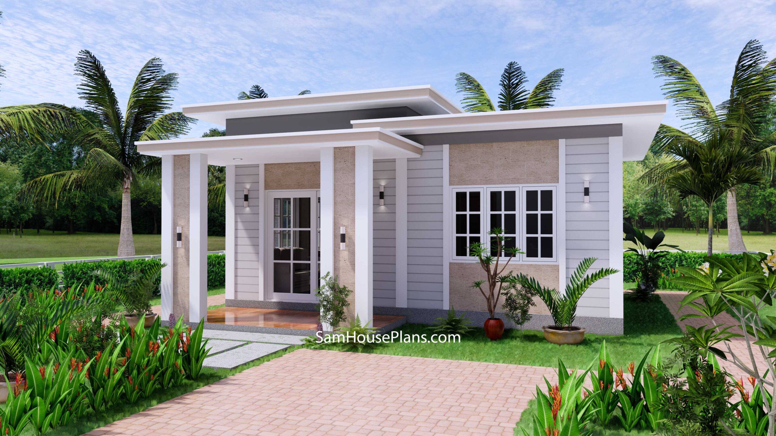 Small House Design 7x7 with 1 Bedrooms Flat Roof - SamHousePlans