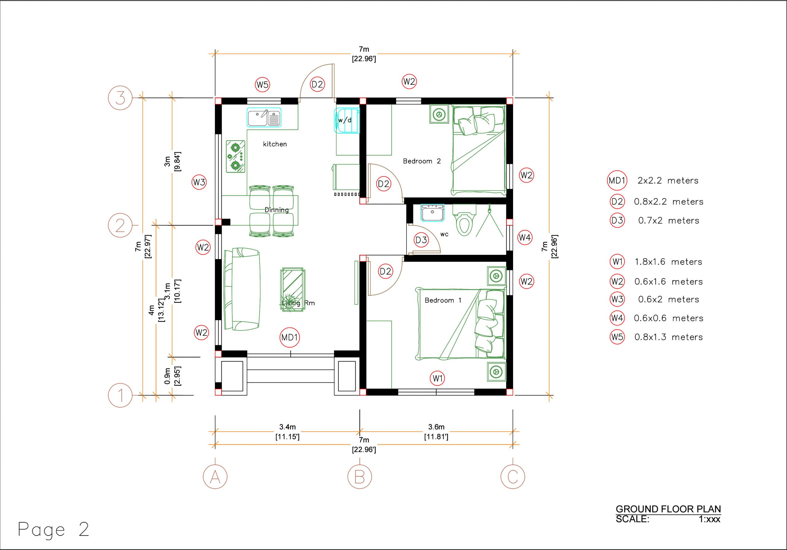 Small house design 7x7 Meters 24x24 Feet - SamHousePlans