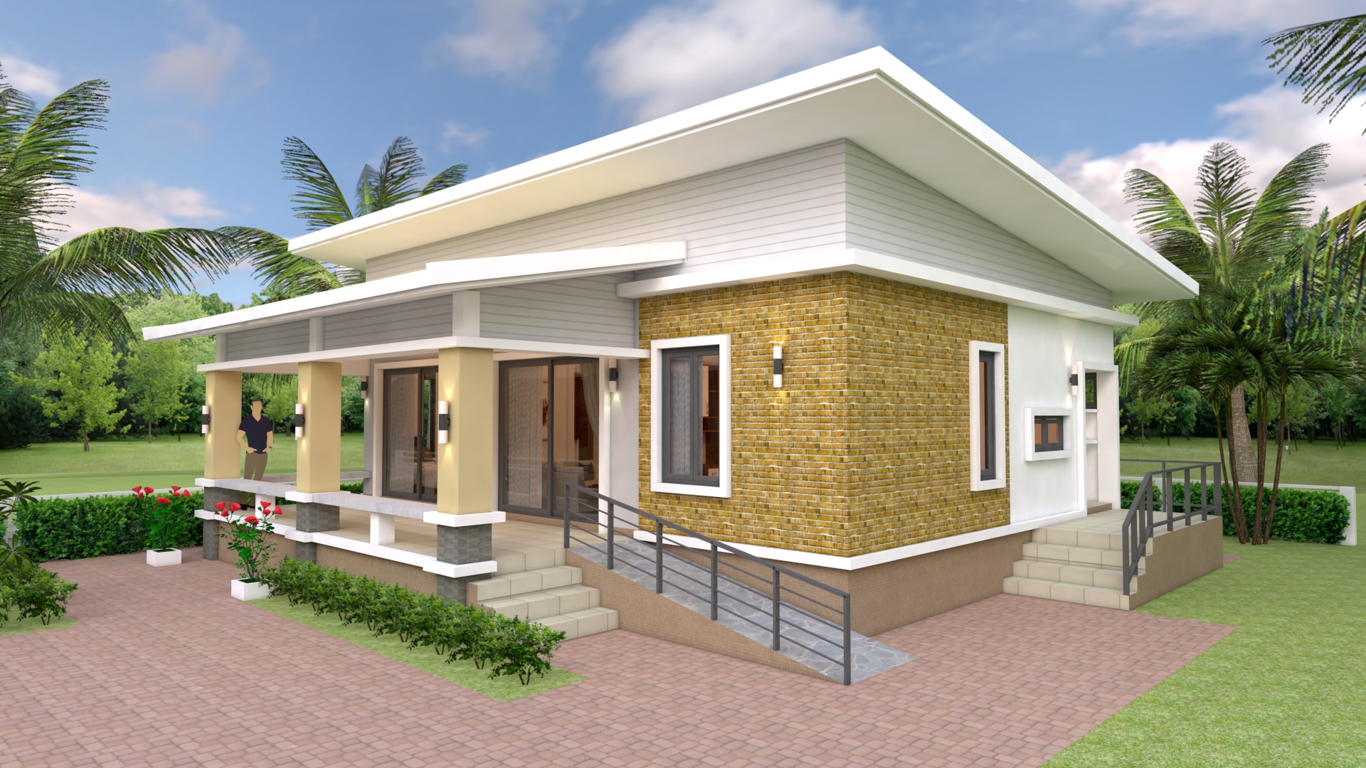 House Plans 10x10 with 3 Bedrooms full interior - SamHousePlans