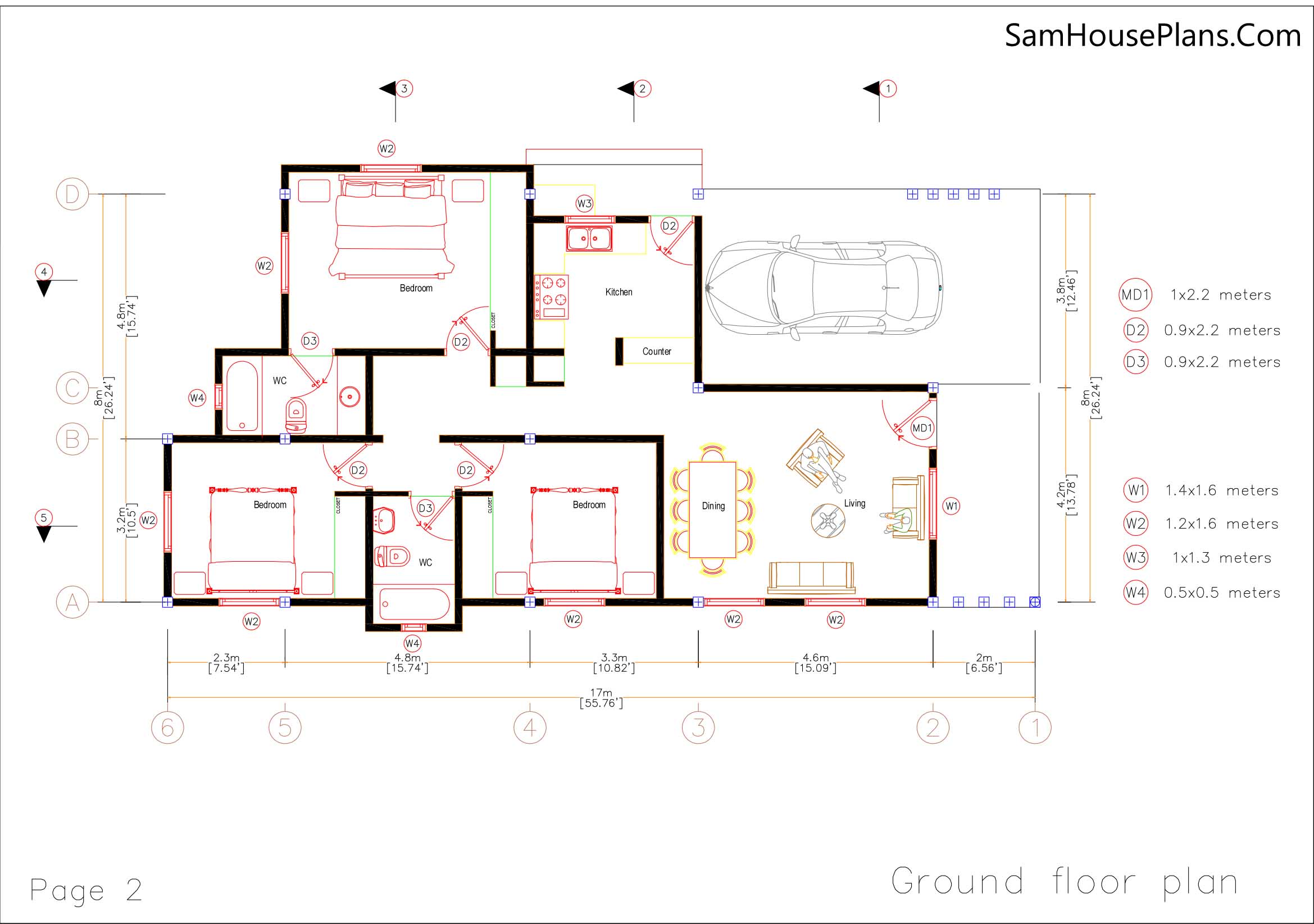 Free House Plans 27x56 Feet 8x17 Meter