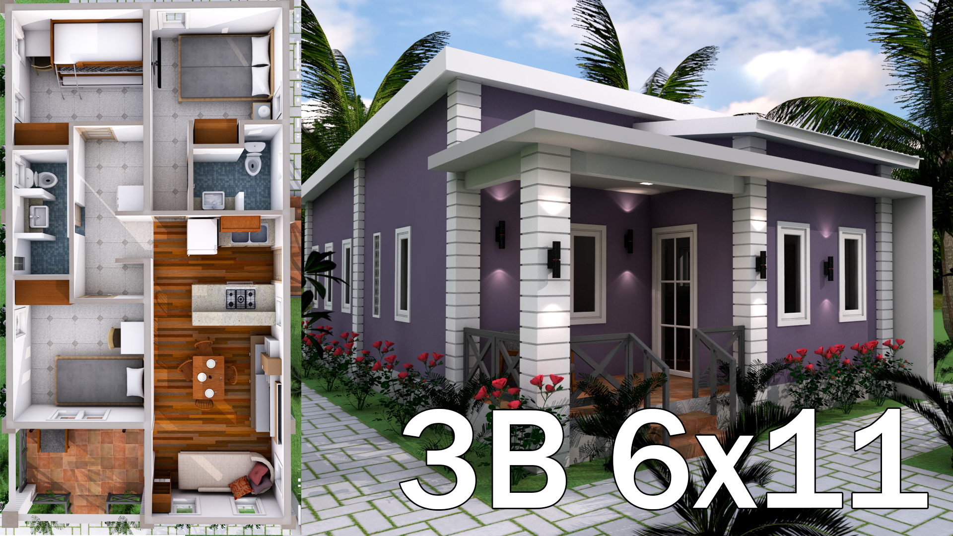 Low Budget Home Plan 6x11 Meter 3 Bedrooms - SamHousePlans