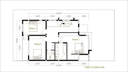 House Plans 8x12m with 4 Bedrooms - SamHousePlans