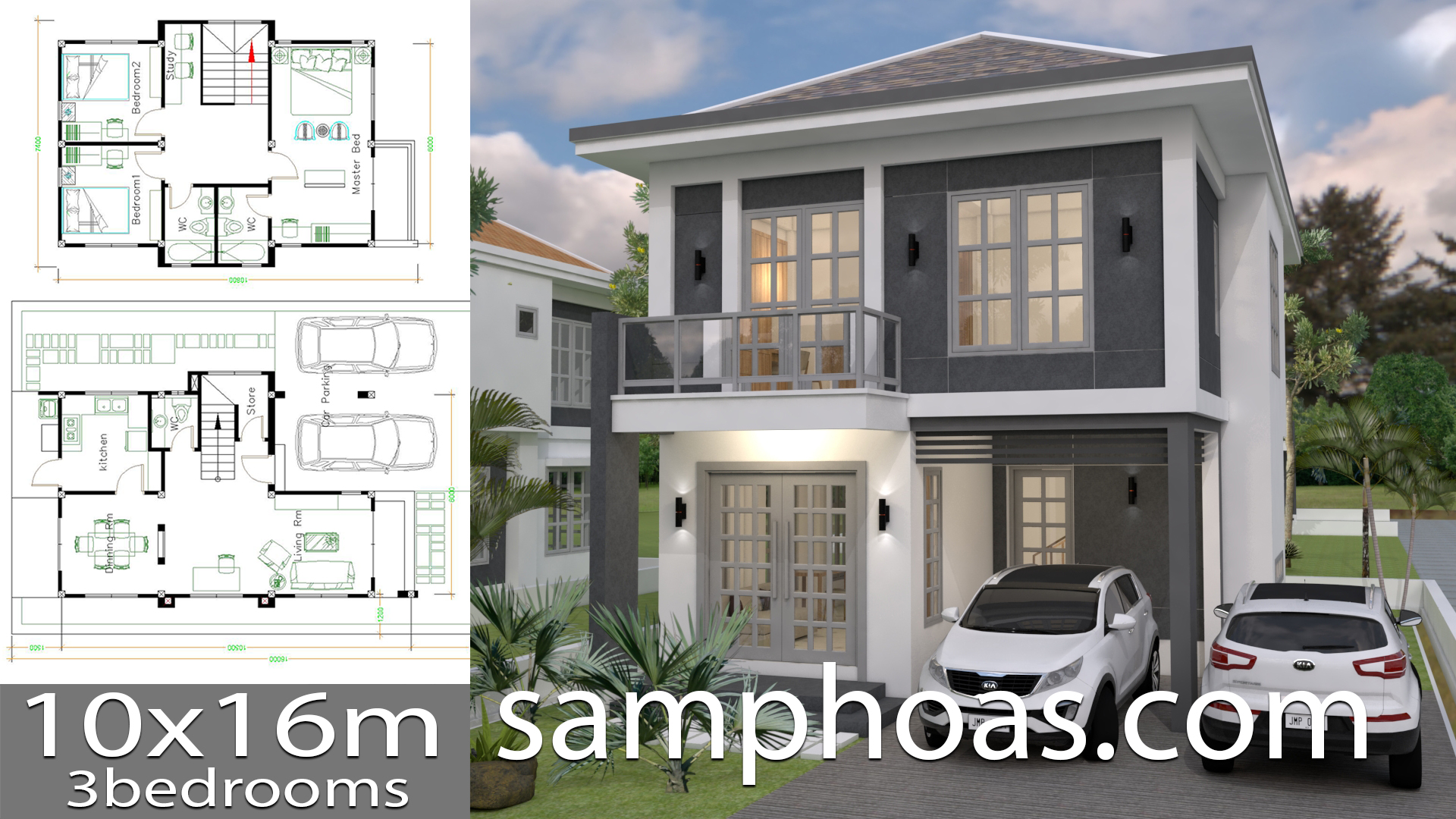 House Plans 10x16m With 3 Bedrooms Samhouseplans