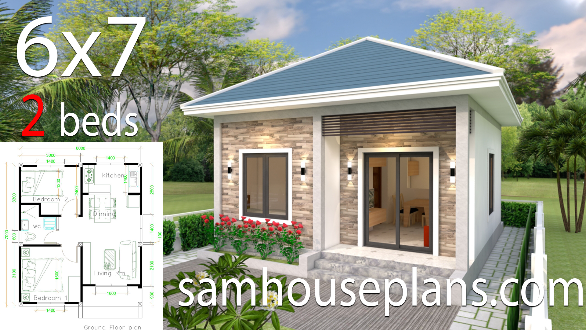 Simple House design 10x10 with 10 bedrooms Hip Roof - SamHousePlans