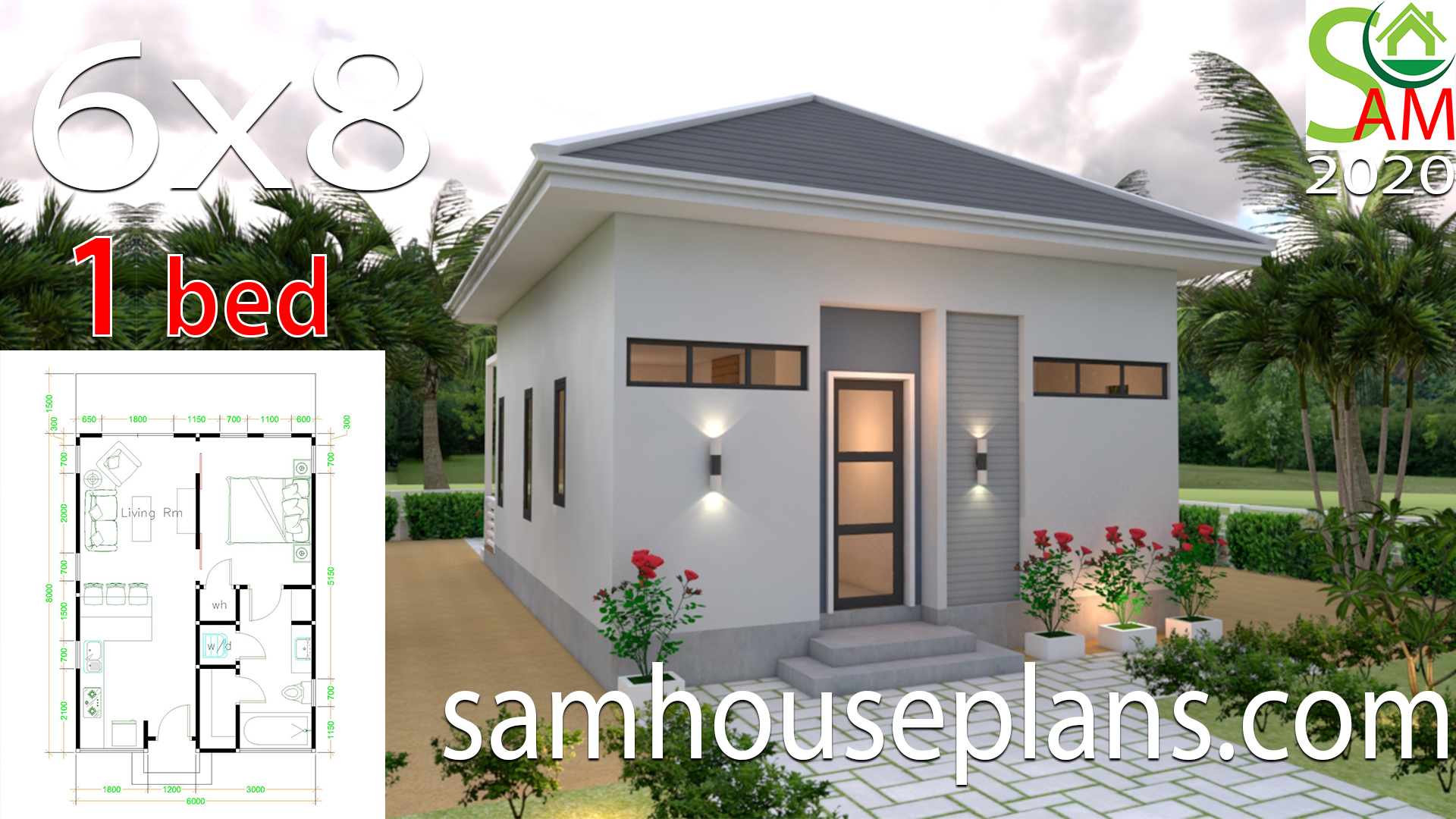 Studio House Plans 6x8 Hip Roof - SamHousePlans