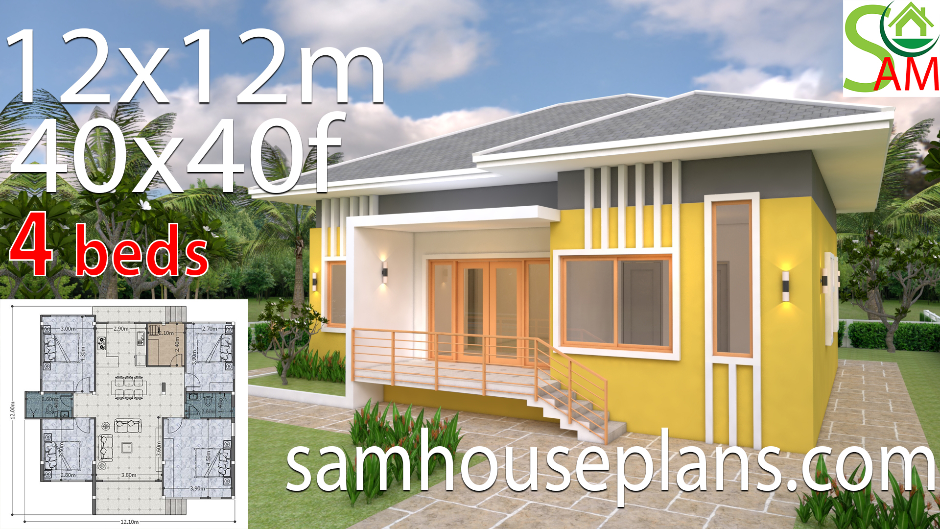 House Plans 20x20 Meter 20 Bedrooms Hip roof 200x200 Feet   SamHousePlans