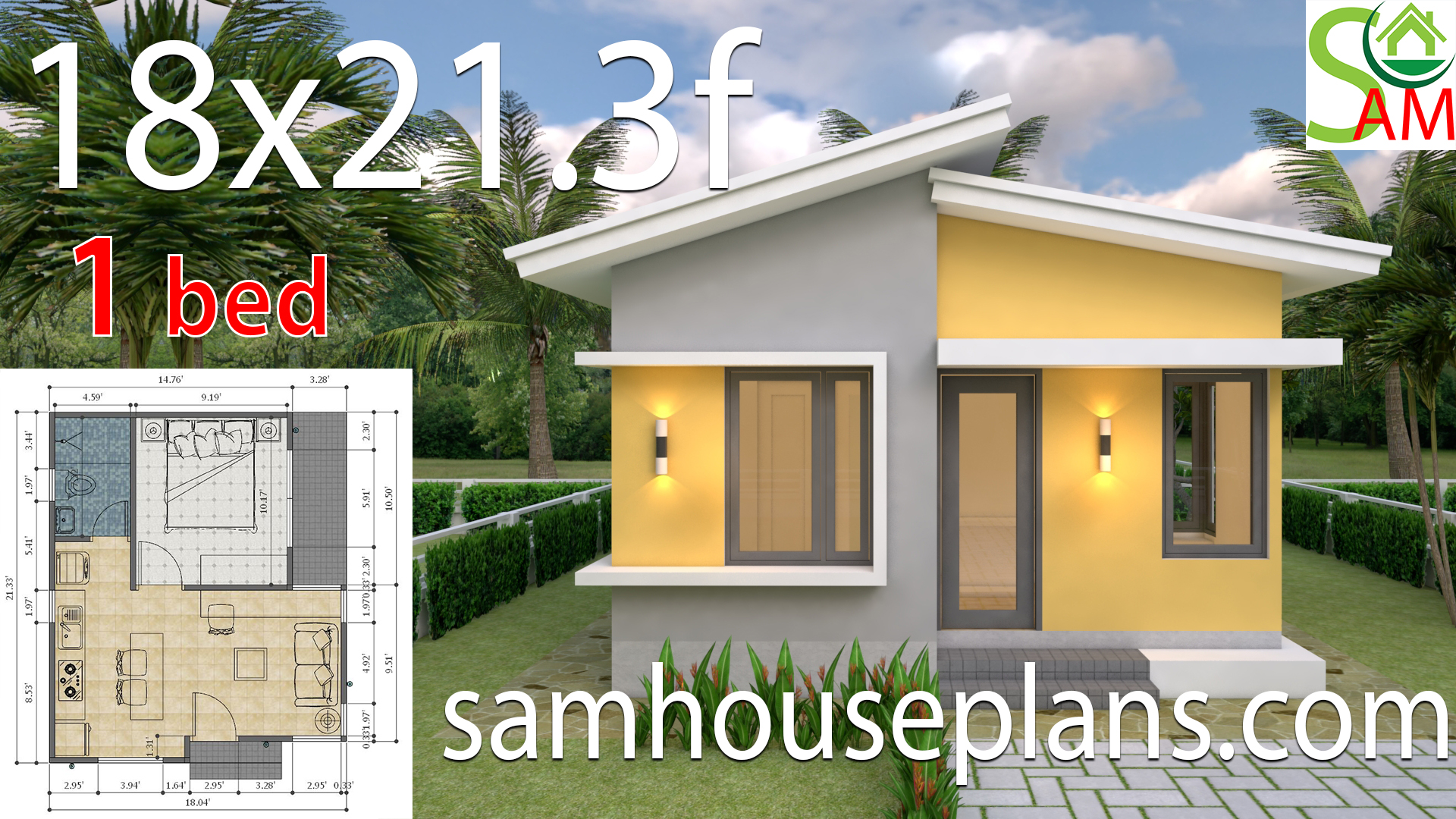 Small House Design 18x21 3 Feet With One Bedroom Shad Roof Samhouseplans