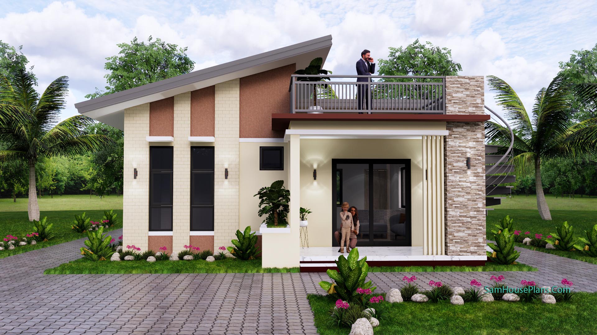 Simple House Plan 8x9 Meter 3 Bedrooms 2 Baths SamHousePlans