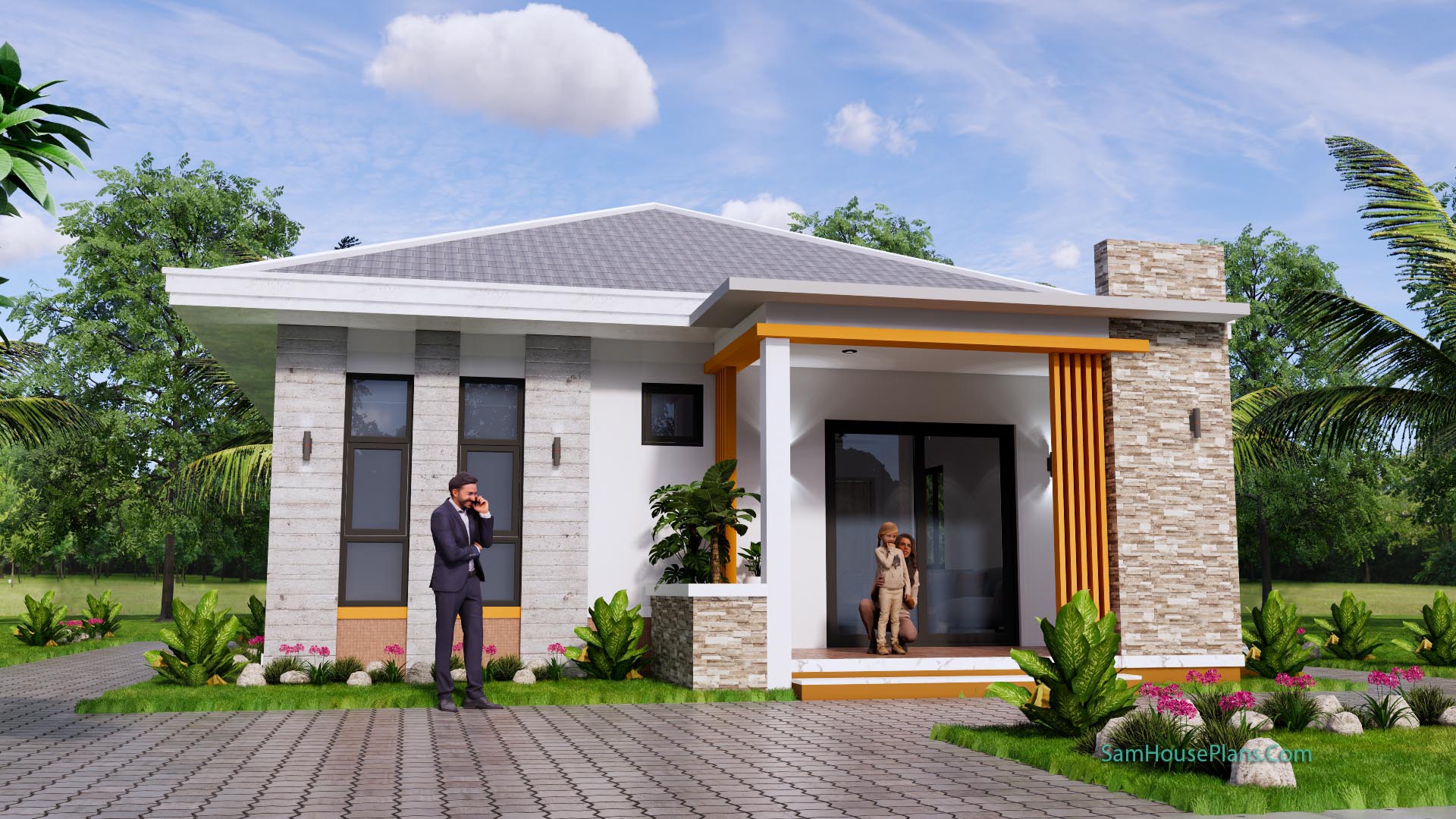 House Plan 8x9 Meter 3 Bedrooms 2 Baths Hip Roof SamHousePlans