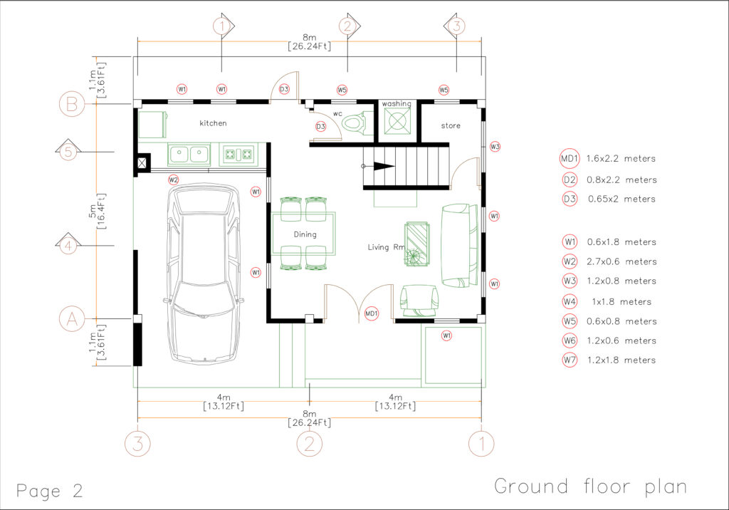27x17 Small House Plan 8x5 Meter 2 Beds 2 Baths Shed Roof - SamHousePlans